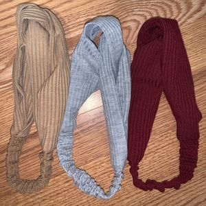 3 headbands- burgundy, grey, beige